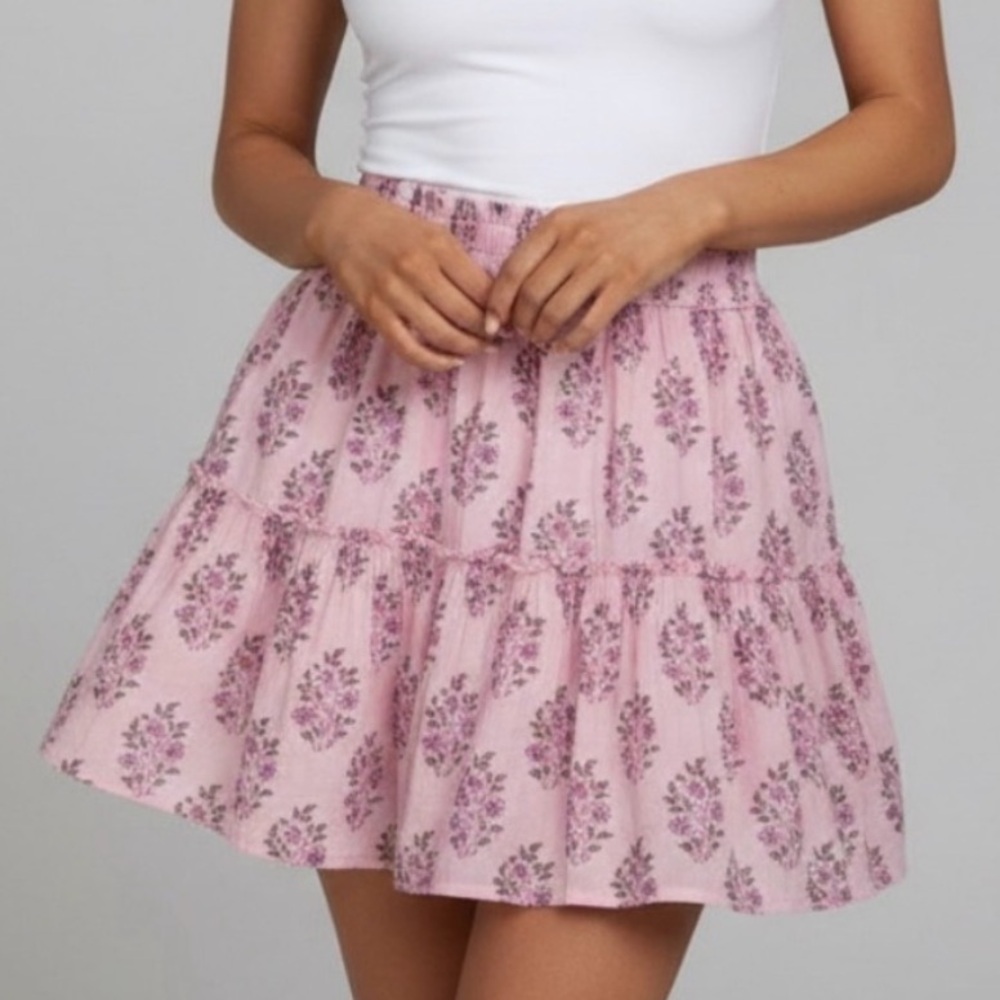 Madison Mathews Pink Tiered Ruffle Skirt Cottagecore coastal. 21 - Picture 1 of 7